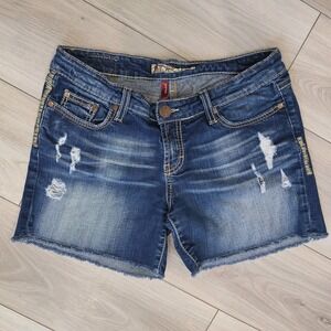 Buckle BKE Madison Low Rise Y2K Cut-off Shorts Women's 29 Blue Dark Wash Denim